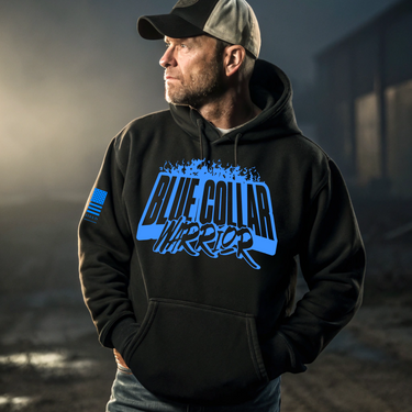 Blue Collar Hoodie with Warrior Spirit American Flag